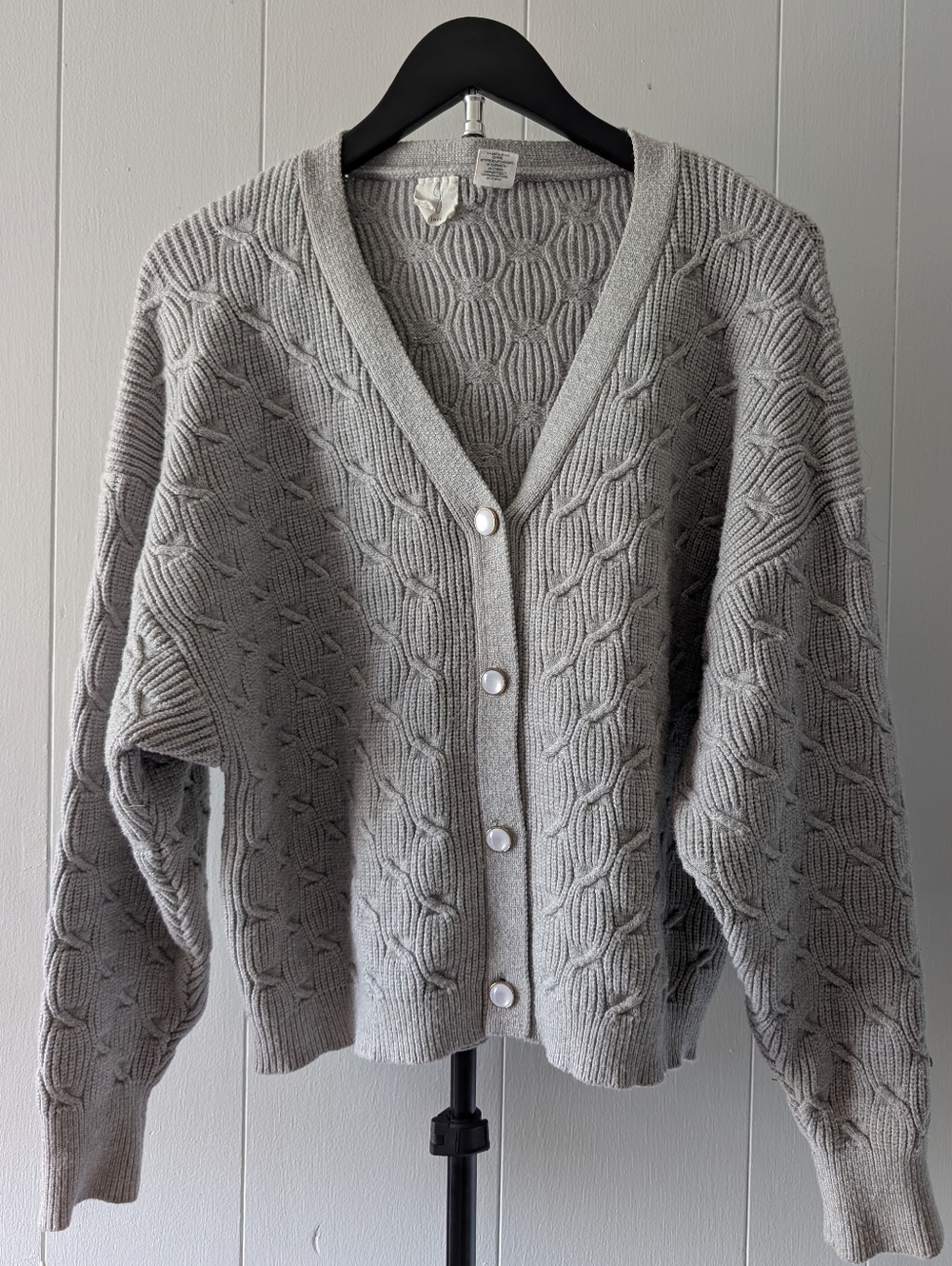 Jolie Gray Textured Cable-Knit V-Neck Cardigan Sweater